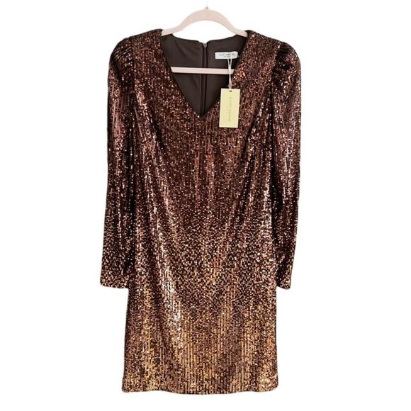 New Ramy Brook Copper Ombré Sequin Lila Dress, Long Sleeve Cocktail- Size 6 - Picture 2 of 15